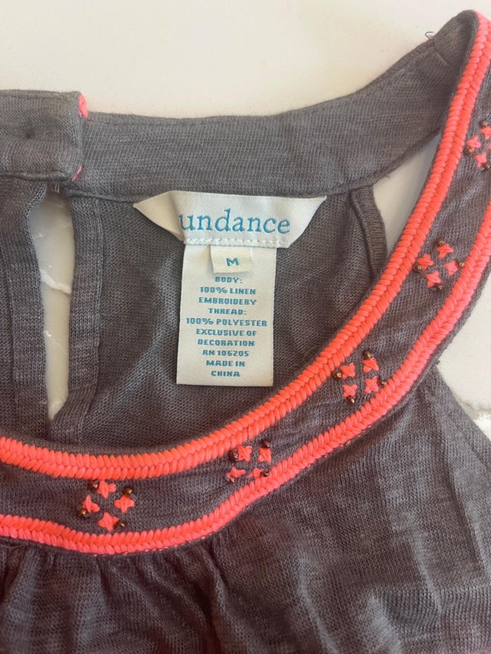 Sundance Coral Embroidered Gray Halter Tank Top M - Picture 3 of 5